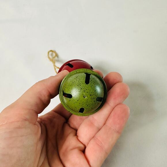 Primitive Farmhouse Christmas Red & Green Double Stacked Rustic Bell Ornament - Picture 4 of 6